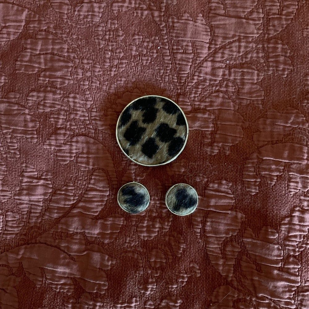 Leopard Print Earring and Brooch Set